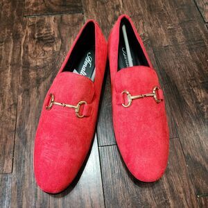Amali Slip On Loafer Mens 9.5 Red Microfiber Bradford Gold Metal Bit Classic